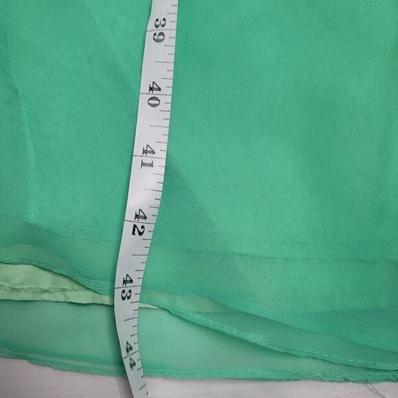 VINTAGE 60s dress chiffon mint green tiered puff sleeve hostess S - Picture 16 of 16